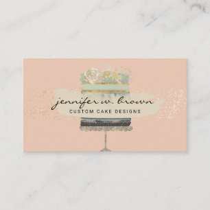 Carte De Visite Gâteau de Mariage Vert Clair sur Fond Rose