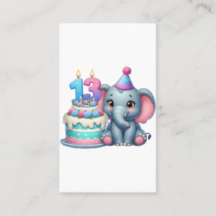 Carte De Visite Gâteau d'éléphant pour 13e anniversaire