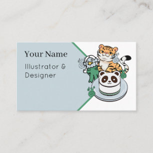 Carte De Visite Gâteau du Tigre Kawaii, Amabie Yokai & Panda