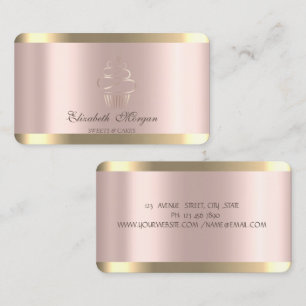 Carte De Visite Gâteau élégant à rayures dorées et rose gold