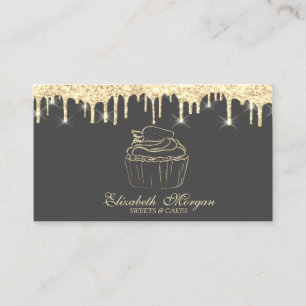 Carte De Visite Gâteau élégant fraise Faux Gold Drips Boulangerie