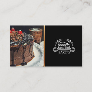 Carte De Visite Gâteau et Cupcake de Boulangerie Noir et Or Chic