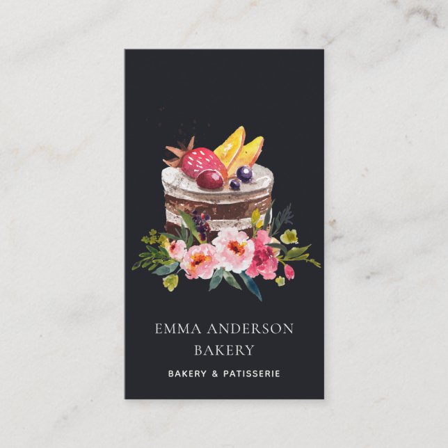 CARTE DE VISITE GÂTEAU FLORAL AUX FRUITS NOIRS PATISSERIE CUPCAKE  (Devant)