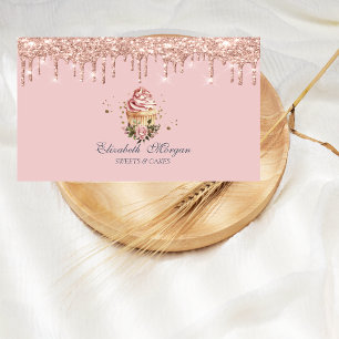 Carte De Visite Gâteau Luxueux Fleur Cupcake Drips Rose Gold