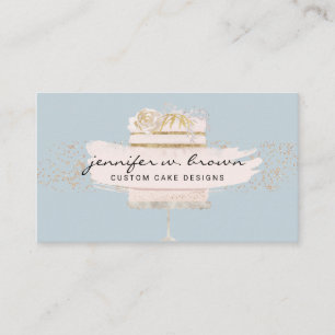 Carte De Visite Gâteau Pailleté Floral Blush Bleu