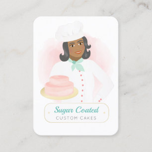 Carte De Visite Gâteau rose et bleu et caricature de boulangerie 