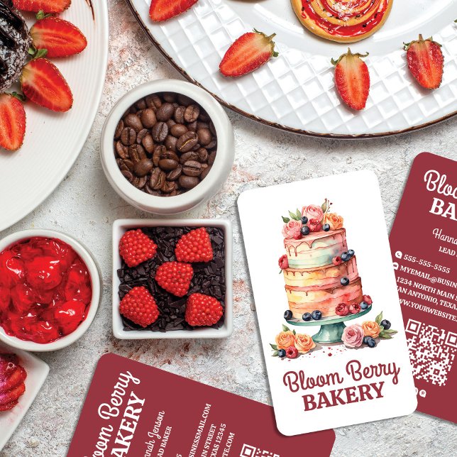 Carte De Visite Gâteau vintage Aquarelle Design floral élégant (Créateur téléchargé)