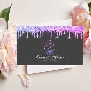 Carte De Visite Gâteaux élégants Paillettes Cupcake Violet Drips