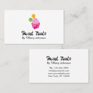 Carte De Visite Gâteaux Sucrés Cupcake Rose Boulangerie Blanc