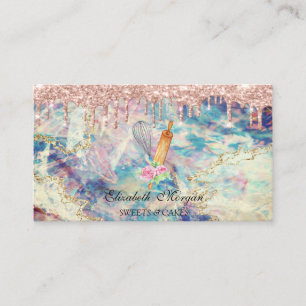 Carte De Visite Gâteaux Sucrés Rose Gold Drips Opale Holographique