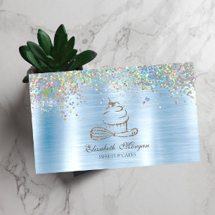 Carte De Visite Gaufrette de cupcake en paillettes dorées métallis
