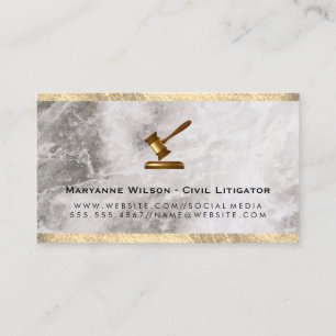 Carte De Visite Gavel Conseiller juridique / Marble Gold Trim