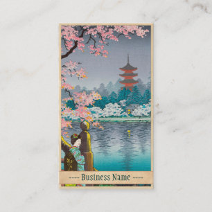 Carte De Visite Geisha et cerisier, paysage de Japonais de parc