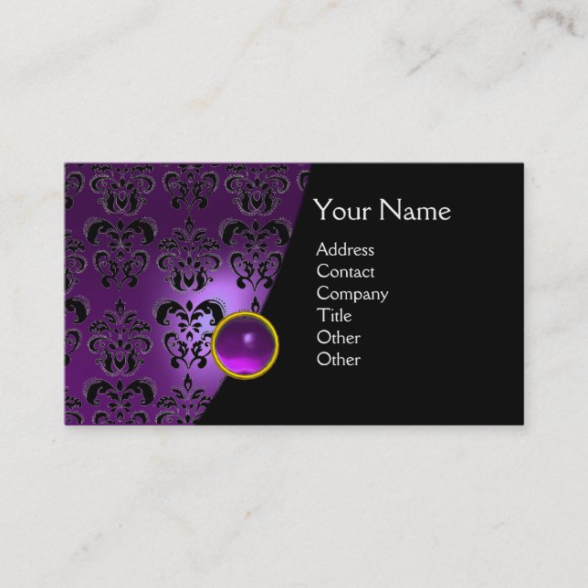 Carte De Visite GEM DAMASK MONOGRAM améthyste violet (Devant)