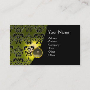 Carte De Visite GEM DAMASK MONOGRAM jaune gris agate