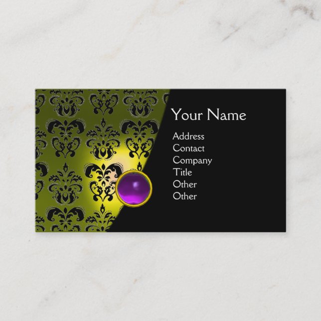Carte De Visite GEM DAMASK MONOGRAM jaune mauve améthyste (Devant)