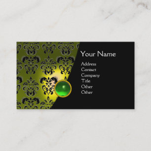 Carte De Visite GEM DAMASK MONOGRAM jaune vert émeraude
