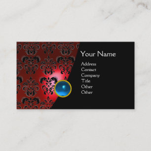 Carte De Visite GEM DAMASK MONOGRAM rouge topaz jade