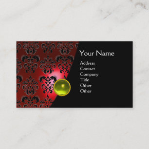 Carte De Visite GEM DAMASK MONOGRAS rouge topaz jaune