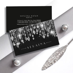 Carte De Visite Gemmes Boho Argent sur Black ID1035
