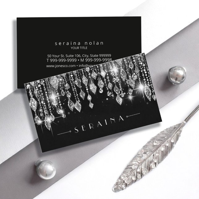 Carte De Visite Gemmes Boho Argent sur Black ID1035 (Créateur téléchargé)