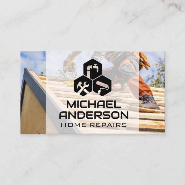 Carte De Visite General Contractor Working on Roof (Devant)