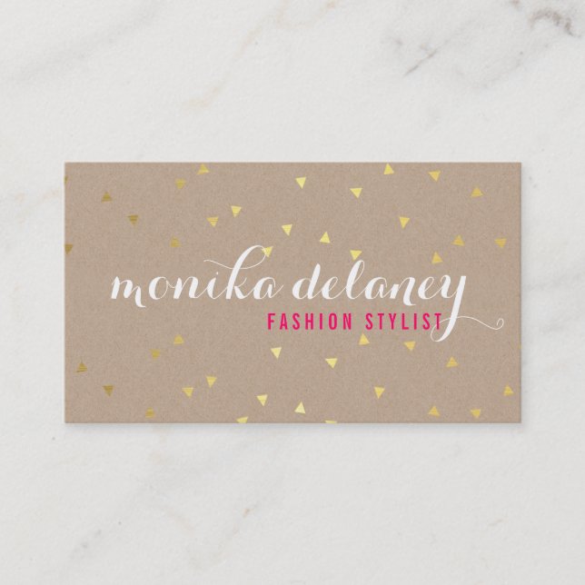 Carte De Visite GEO CONFETTI GOLD chic cool kraft blanc tendance (Devant)