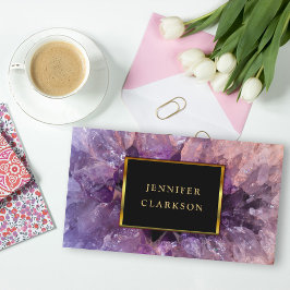 Carte De Visite Géode minéral en pierres gemmeuses violettes d'or.