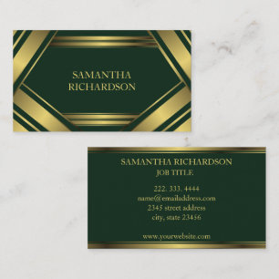 Carte De Visite Géométrique Emerald Et Gold Stripes Professionnel