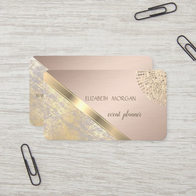 Carte De Visite Géométrique moderne classique, Abstrait Faux Gold (Devant/Arrière en situation)