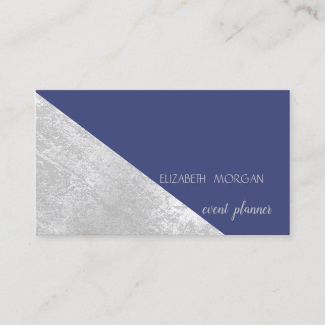Carte De Visite Géométrique moderne classique, Gris Abstrait, Bleu (Devant)