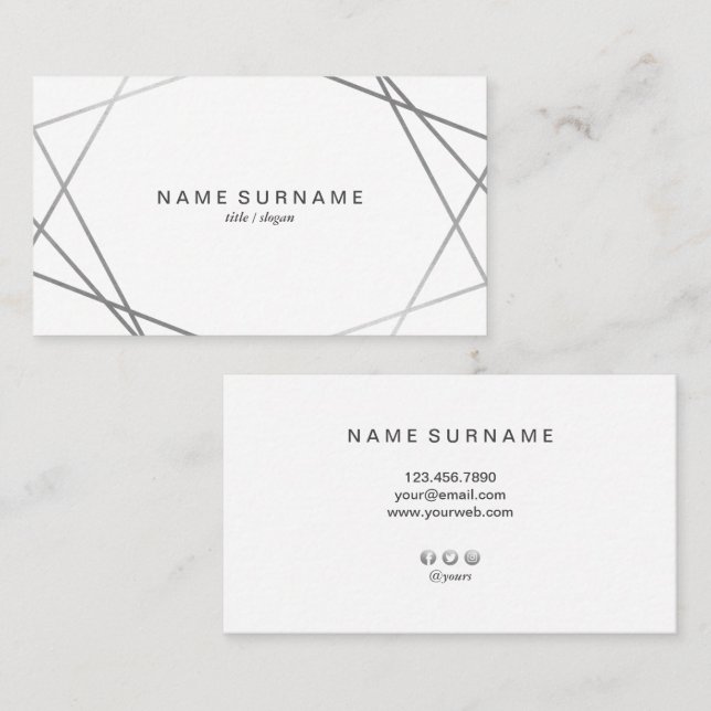 Carte de visite géométrique moderne d'argent de (Devant / Derrière)