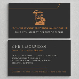 Carte De Visite Gestion de la construction générale moderne Noir