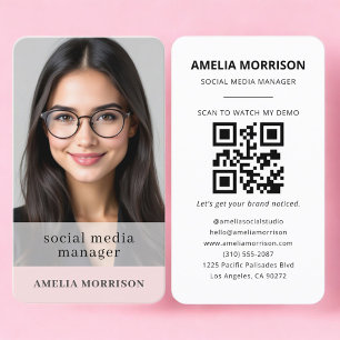 Carte De Visite Gestionnaire de médias sociaux Code QR rose blush