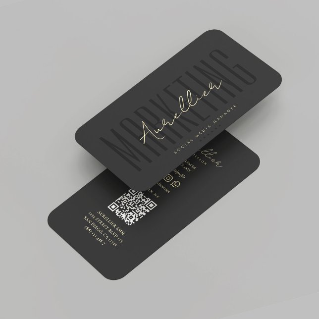Carte De Visite Gestionnaire de médias sociaux moderne Black Gold  (Modern Social Media Manager Black Gold Marketing Influencer Business Card
)