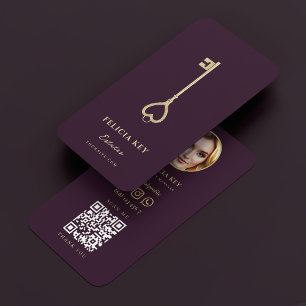 Carte De Visite Gestionnaire de propriétés Luxe Purple Gold Key Re