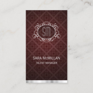 Carte De Visite Gestionnaire de talents Elegant Red Damask Monogra