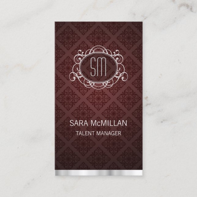 Carte De Visite Gestionnaire de talents Elegant Red Damask Monogra (Devant)