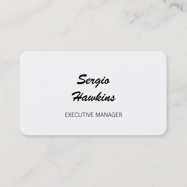 Carte De Visite Gestionnaire exécutif de script noir blanc minimal (Devant)