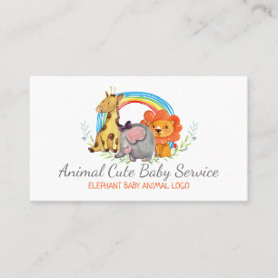 Carte De Visite Girafe Éléphant Lion Arc-en-ciel Aquarelle