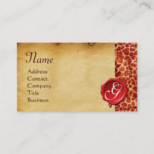 Carte De Visite GIRAFFE PEAU, PARCHEMENT DE SCEAU DE CIRE ROUGE Mo