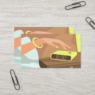 Carte De Visite Girls hand pushing on alarm clock snooze button