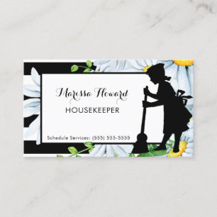 Carte De Visite Girly Maid Stripes et Daisy Floral Housekeeper