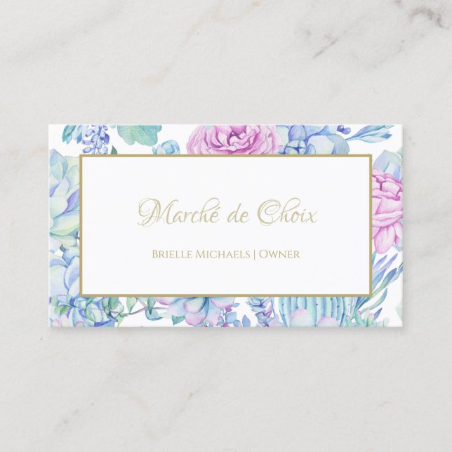 Carte De Visite Girly Purple Succulents Floral Beauté Boutique (Devant)