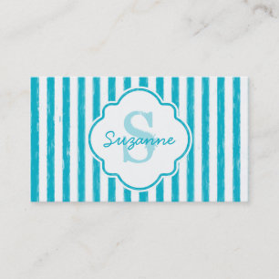 Carte De Visite Girly Turquoise Peint Stripes Monogramme et nom