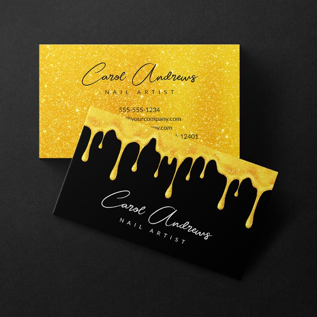Carte De Visite Glam Black Gold Parties scintillant Drives Nail Ar (Créateur téléchargé)