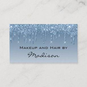 Carte De Visite Glam Bleu Paillettes Qui Coulent Maquilleuse