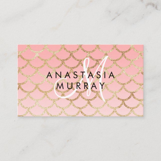Carte De Visite Glam Blush Pink Gold Mermaid Parties scintillant N (Devant)