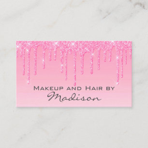 Carte De Visite Glam Blush Rose Rose Paillettes Gouttes Maquilleus