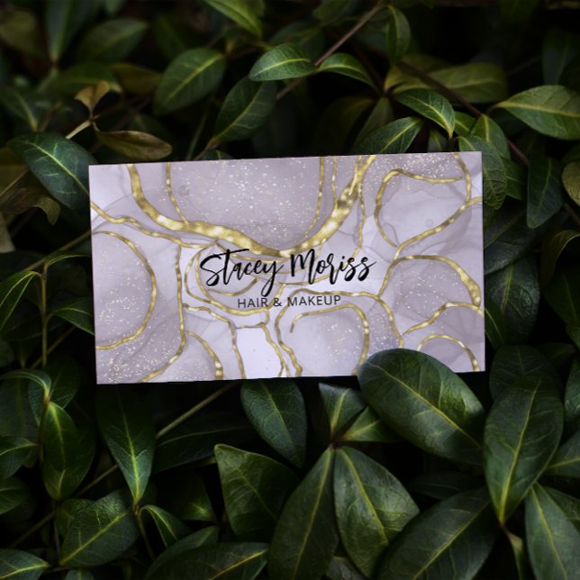 Carte De Visite Glam Chic QR Code Gold Abstrait Script (Créateur téléchargé)